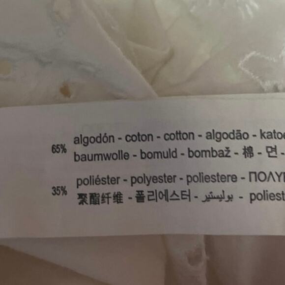 Zara Basic White Embroidered Eyelet Ruffle 3/4 Sleeve Peplum Blouse Top Size L - Picture 4 of 4